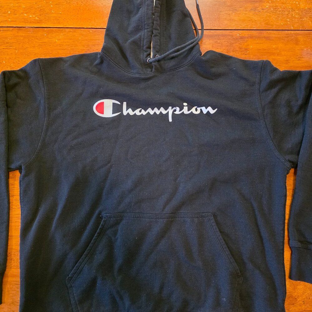 Champion Fleece Pullover Hoodie with Pockets Black Men's Large - Picture 3 of 10